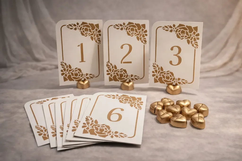 Marque table avec socle coeur doré