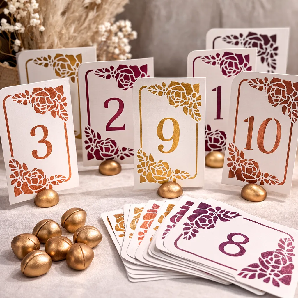 Marque table avec socle coeur multicolore