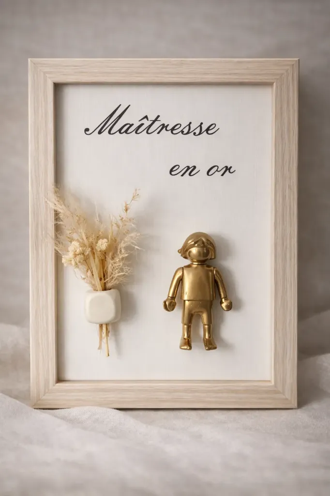Cadre cadeau “Maîtresse en Or" - Beige