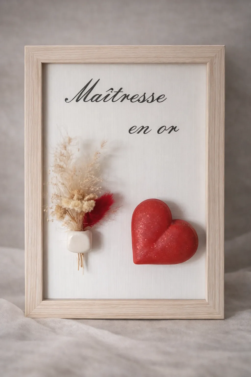 Cadre cadeau “Maîtresse en Or" - Coeur rouge