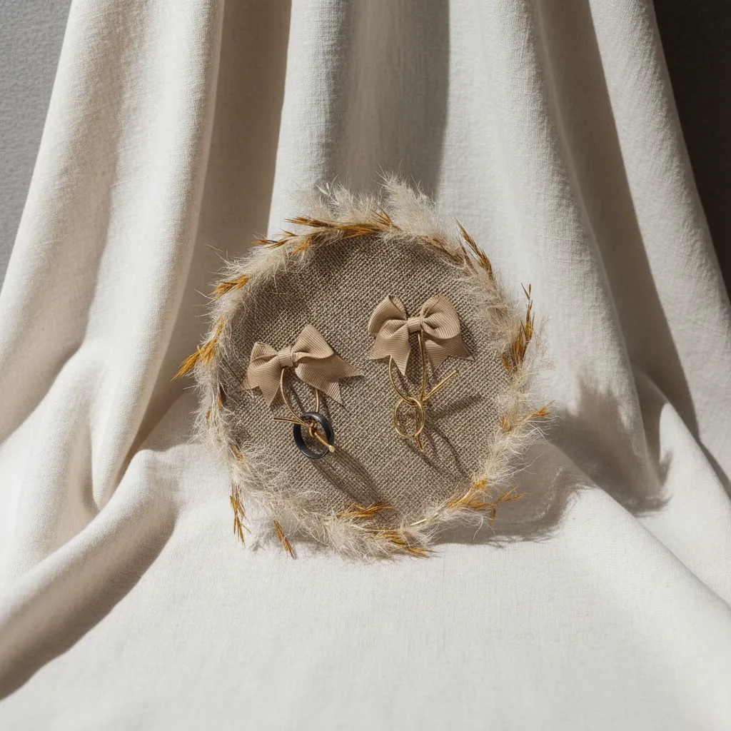 Porte-Alliances Le Nid de nos Promesses – Ecrin Boheme en Toile de Jute et Graminees