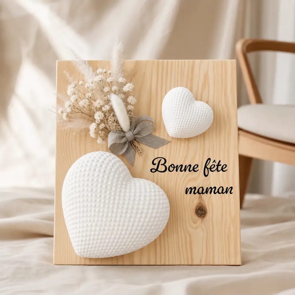 Tableau double Coeur “Bonne Fête Maman”